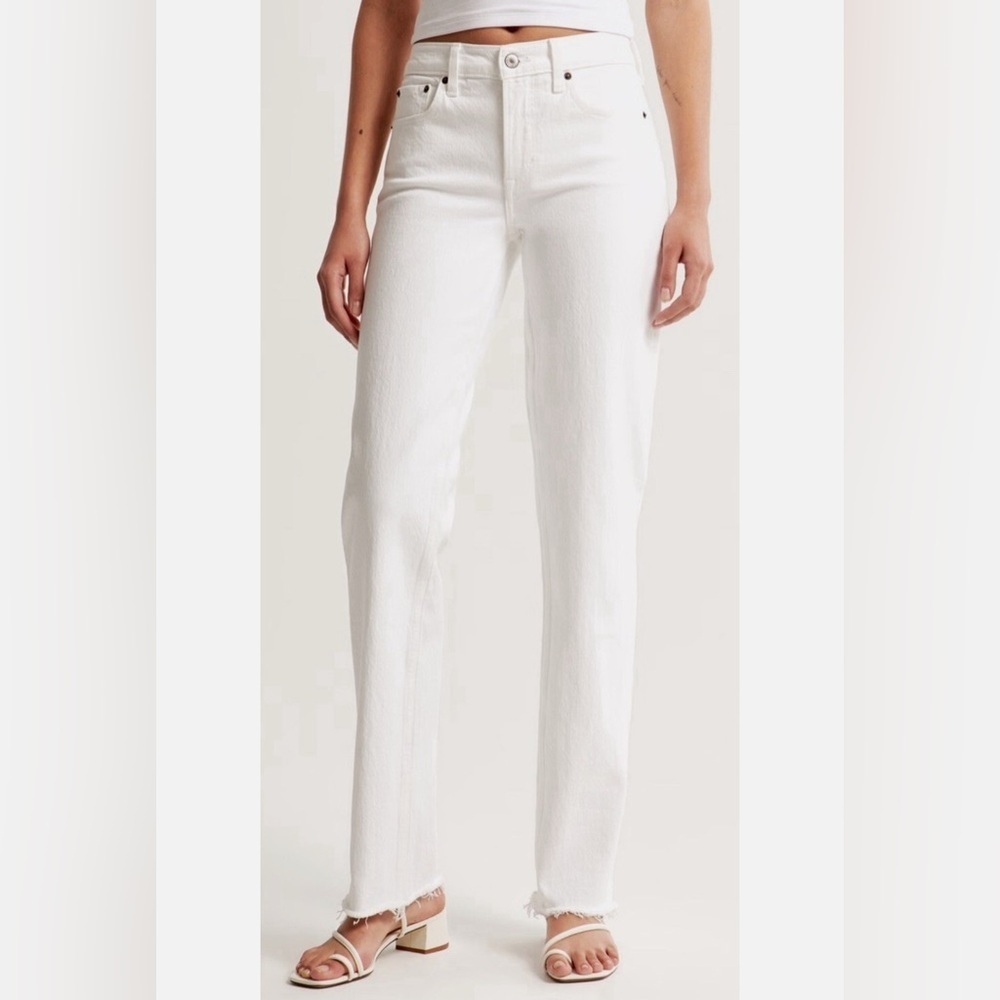 Abercrombie 90s Straight Mid Rise Jeans, White - Size 26 (2)